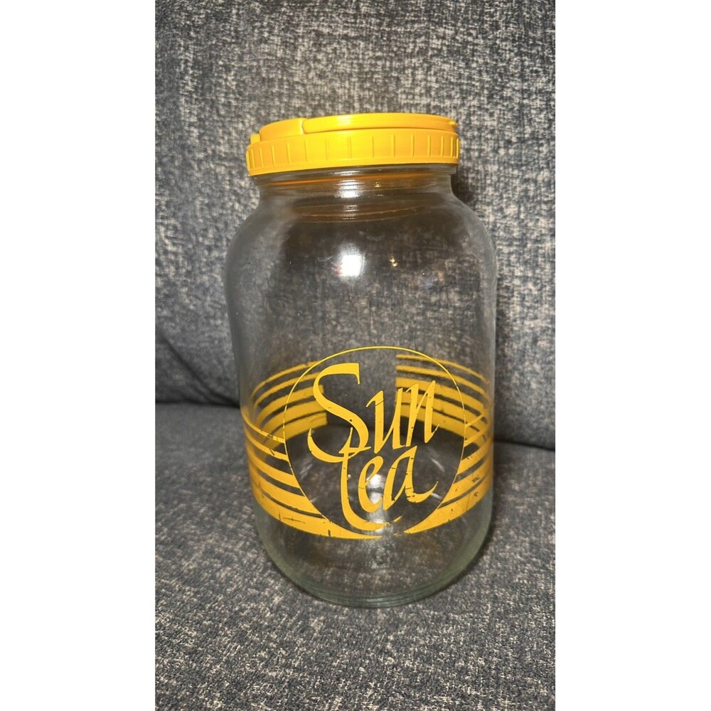 Vintage Sun Tea Glass Jar Orange Striped Flip Top Lid 1 Gallon Retro